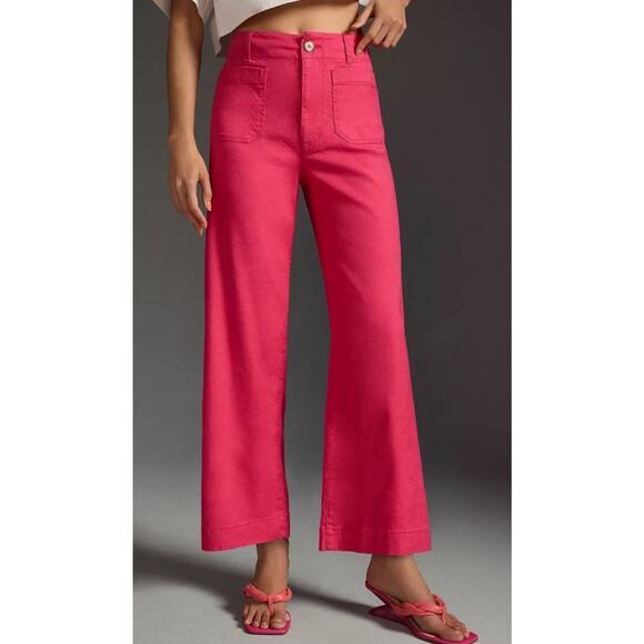Anthropologie Maeve The Colette Cropped Wide-Leg Pants in rose Size 30 - Picture 1 of 12